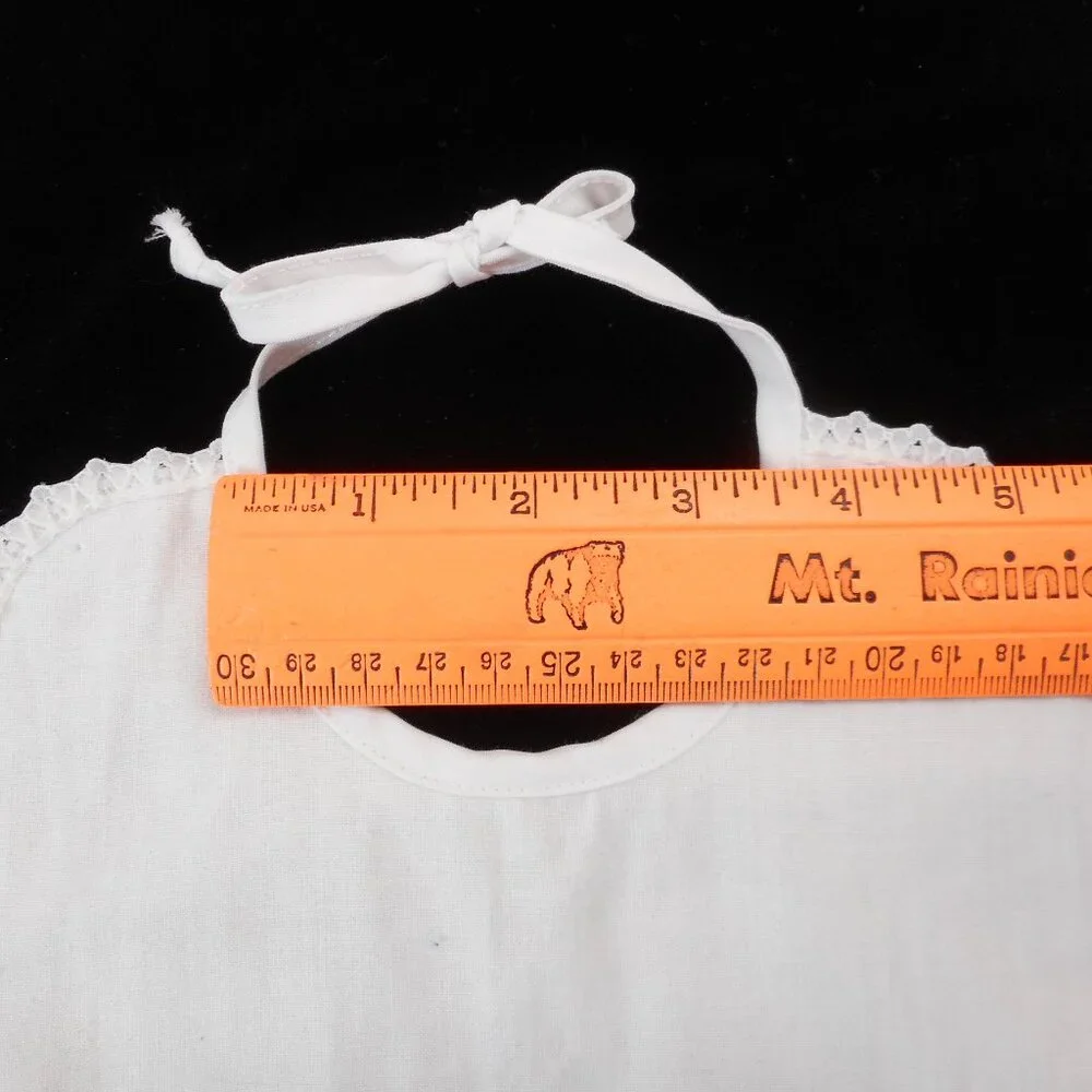 Vintage White Baby Bib Lace Trim Tie-back Rosette Flowers